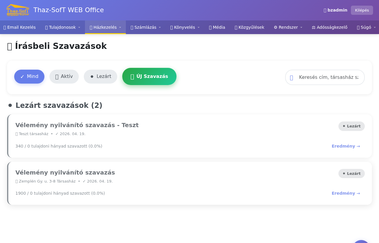 Thaz-SofT szavazás modul — írásbeli szavazás és közgyűlés kezelés